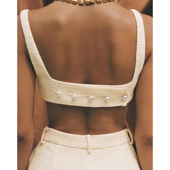 Commense Tweed Crop Tank Pearl Buttons NWT Sz S - Picture 2 of 8